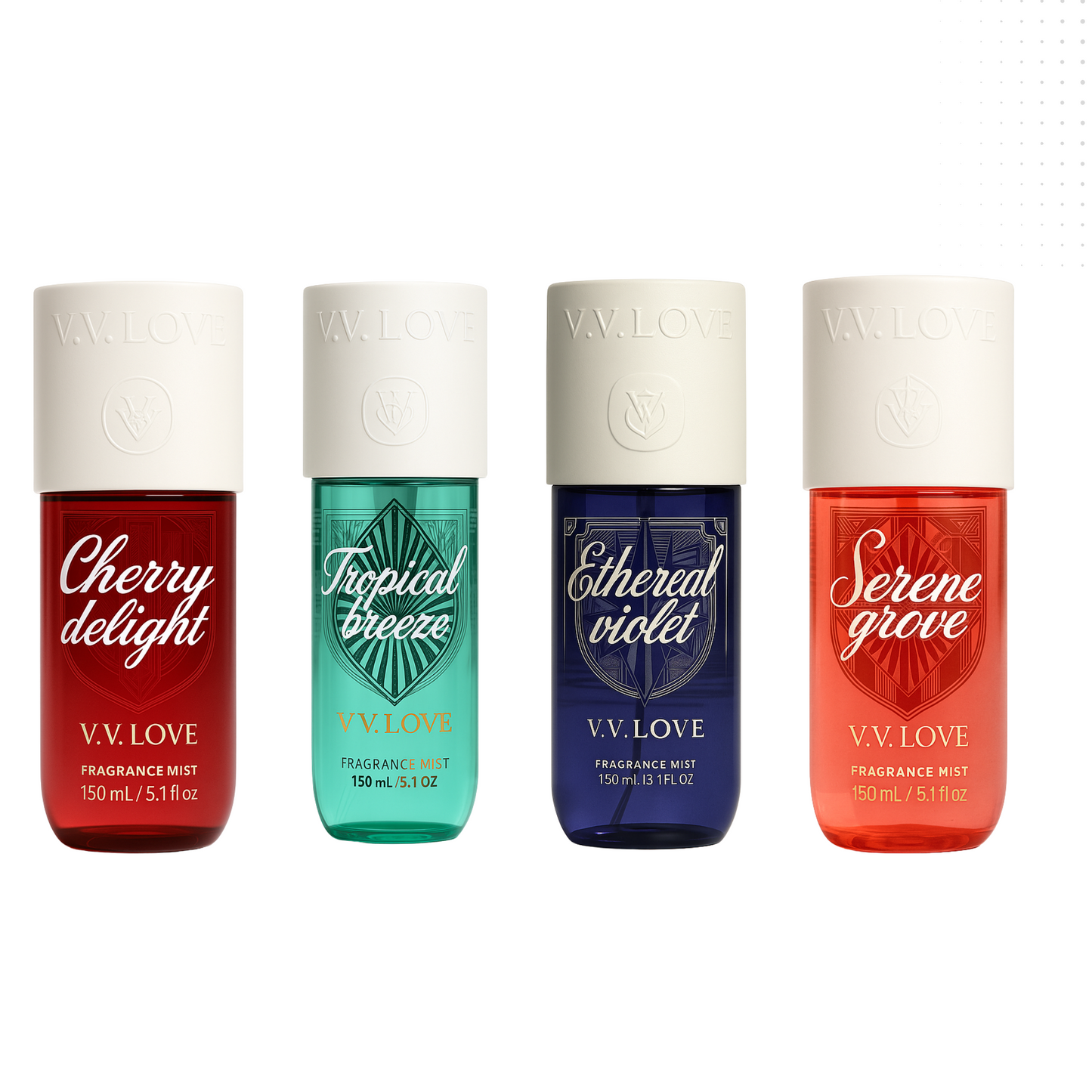 VV love - Pack Cherry Delight + Tropical Breeze + Ethereal Violet + Serene Grove - Parfümierter Nebel für Frauen