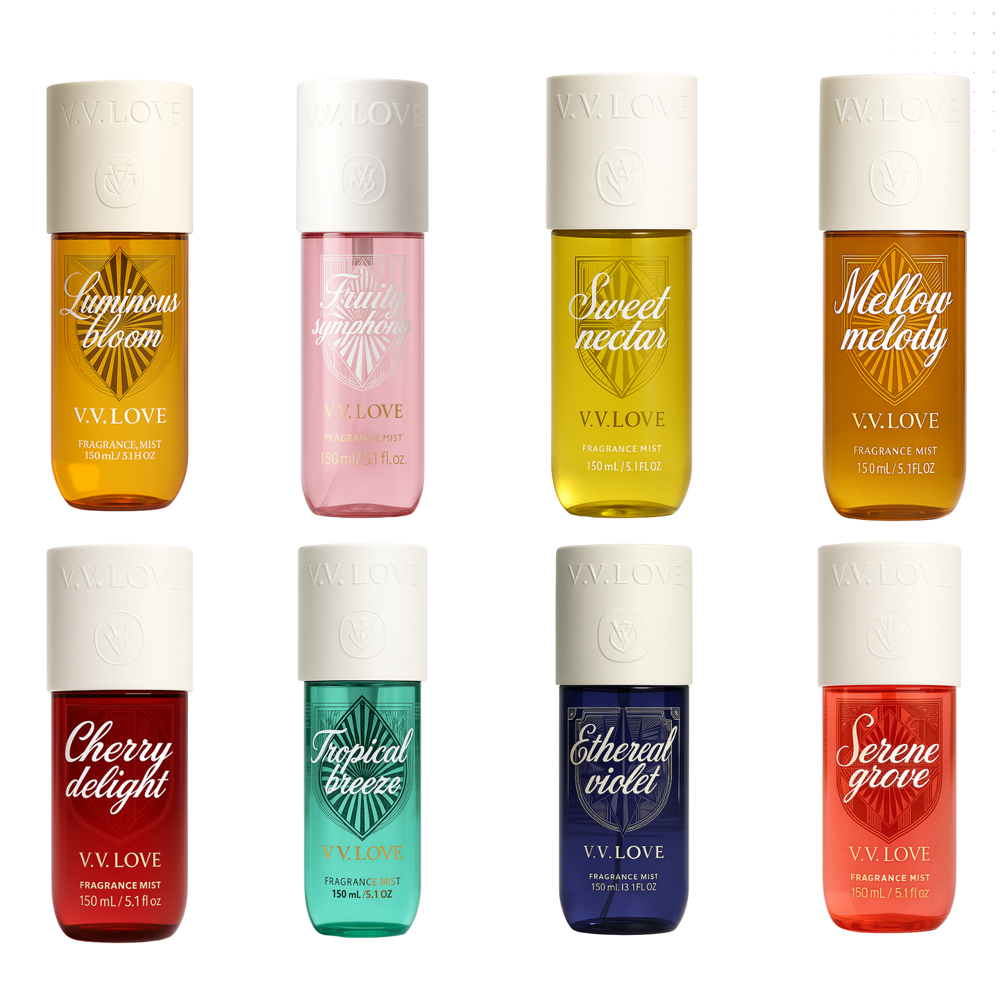 VV love - Pack Luminous Bloom + Fruity Symphony + Sweet Nectar + Mellow Melody + Cherry Delight + Tropical Breeze + Ethereal Violet + Serene Grove - Duftnebel für Damen