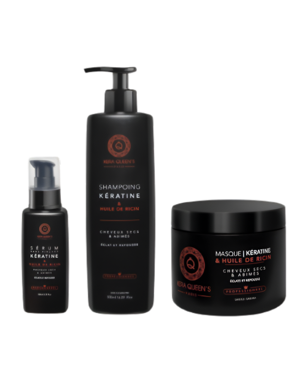 Kera Queen's - Trio Rizinus und Keratin - Shampoo 500ml + Maske 500ml + Serum 100ml