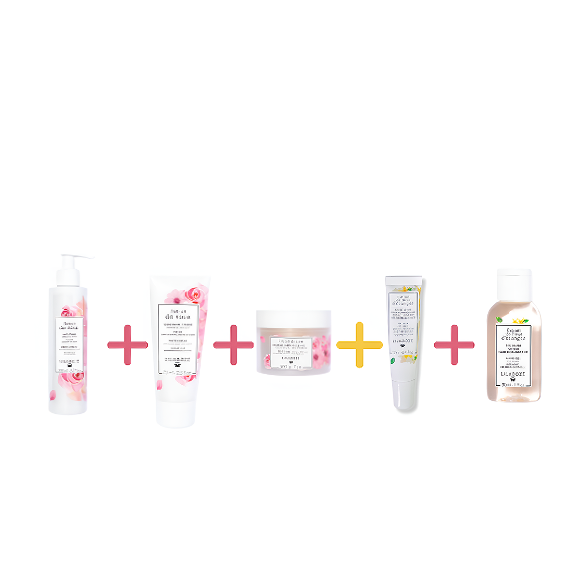 Lilaroze Paris - Pack Lait Corps Extrait de rose+ Gommage Visage Extrait de rose + Gommage Corps Extrait de rose + Baume Levres Extrait de fleur d'Oranger + Gel Main Extrait de fleur d'Oranger