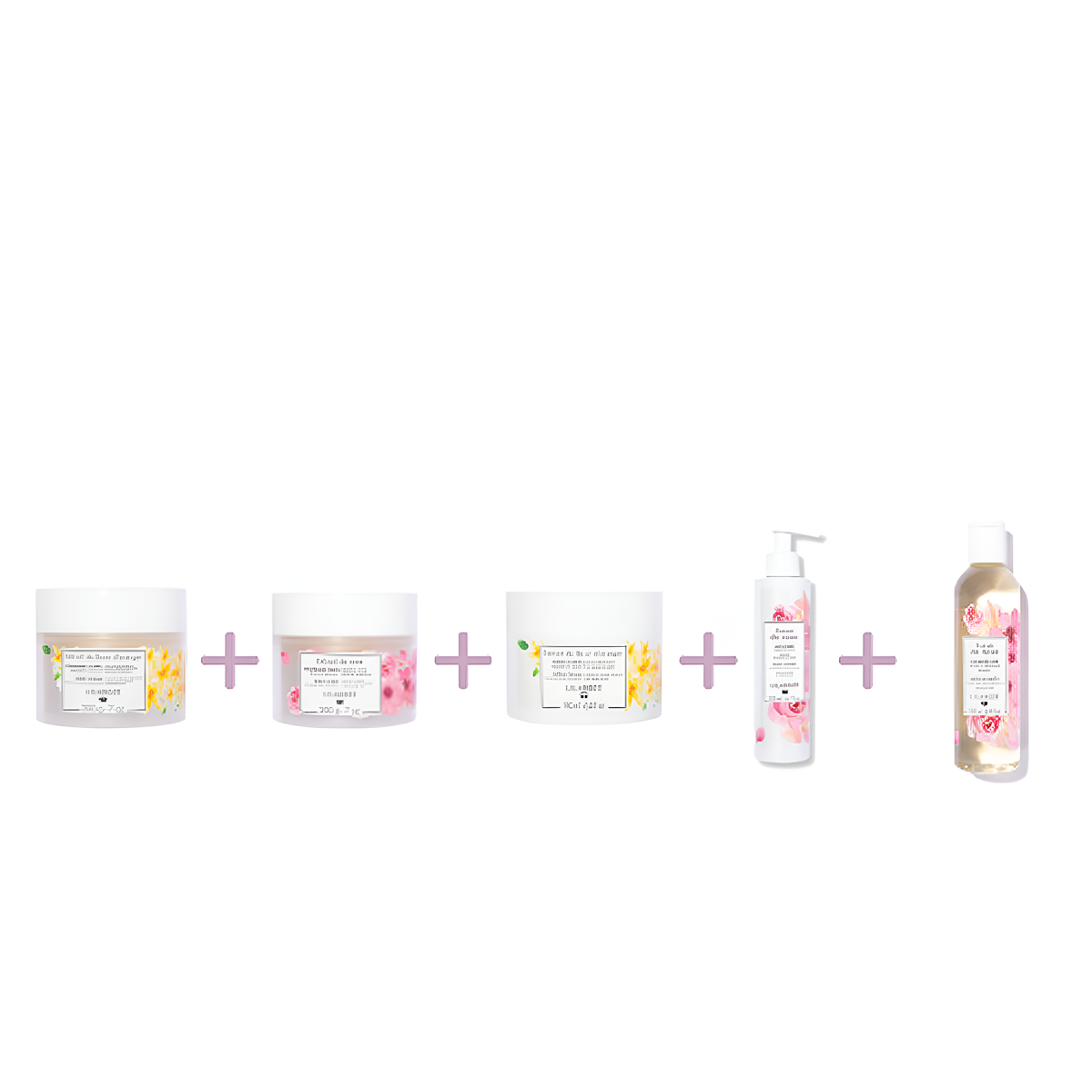 Lilaroze Paris - Pack Gommage Corps Extrait de fleurs D'oranger + Gommage Corps Extrait de rose + Creme Corps Extrait de fleur d'Oranger + Lait Corps Extrait de rose + Eau Micellaire Extrait de rose