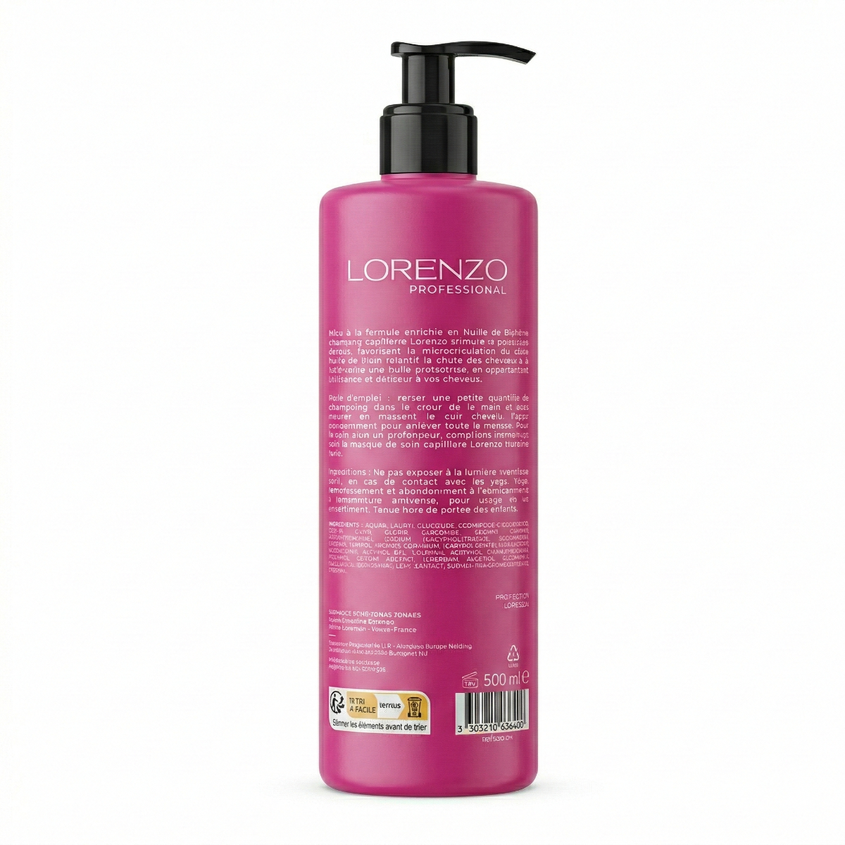 500ml Lorenzo Professional - Shampooing Sans Sulfate a l'Huile de Ricin