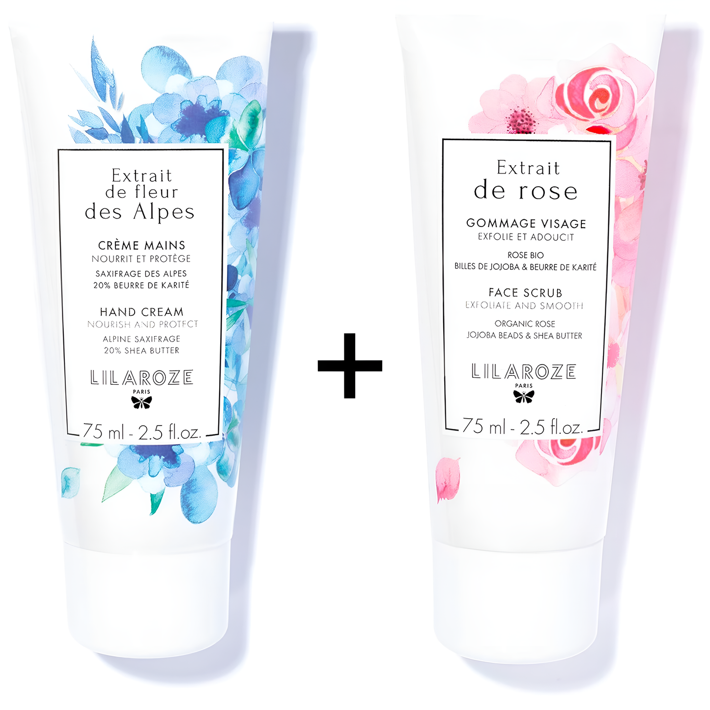 Lilaroze Paris - Packung Handcreme Extrait de Fleur Des Alpes Nährt und schützt + Gesichtspeeling Extrait de Rose Exfoliiert und erweicht