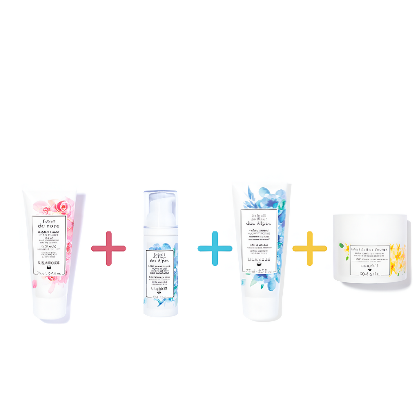 Lilaroze Paris - Packung Gesichtsmaske Rosenextrakt + Fluide Premiere Rides Alpenblumenextrakt + Handcreme Alpenblumenextrakt + Körpercreme Orangenblütenextrakt