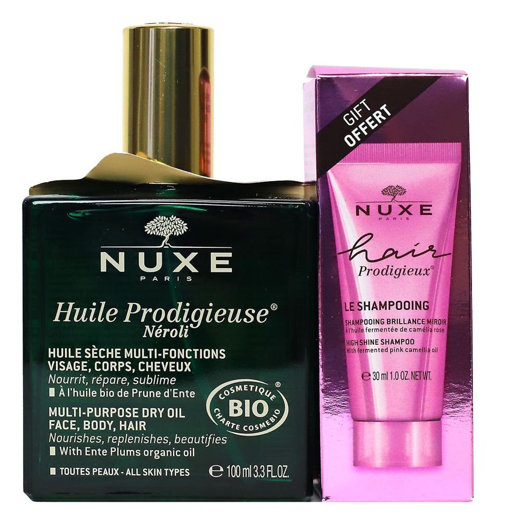 Nuxe - HUILE PRODIGIEUSE NEROLI - Trockenes Multi-Funktions-Öl 100ml + Shampoo Spiegelglanz 30ml Offert