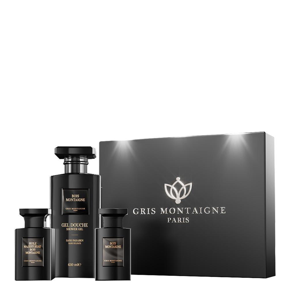 Gris Montaigne - Holzkiste Montaigne Duschgel 650ml + Parfum 75ml + Öl 75ml