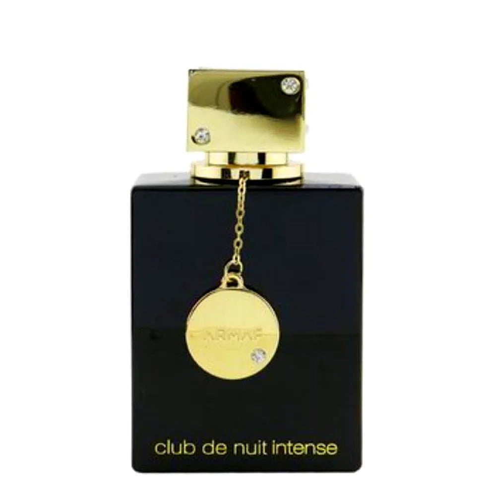 Armaf Club de Nuit Intense Eau de Parfum for women, ein luxuriöser Blumenduft in einer eleganten Glasflasche mit goldenen Akzenten und einer schwarzen Kappe.