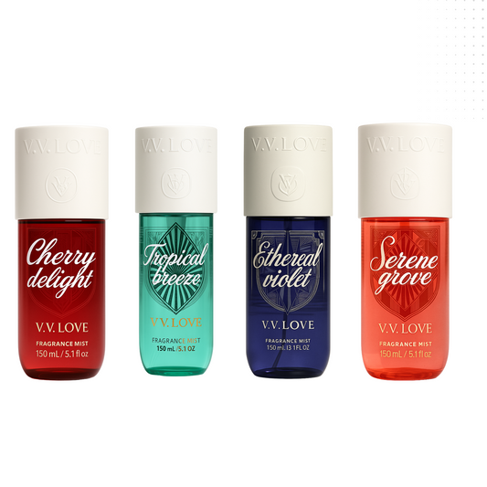 VV love - Pack Cherry Delight + Tropical Breeze + Ethereal Violet + Serene Grove - Parfümierter Nebel für Frauen