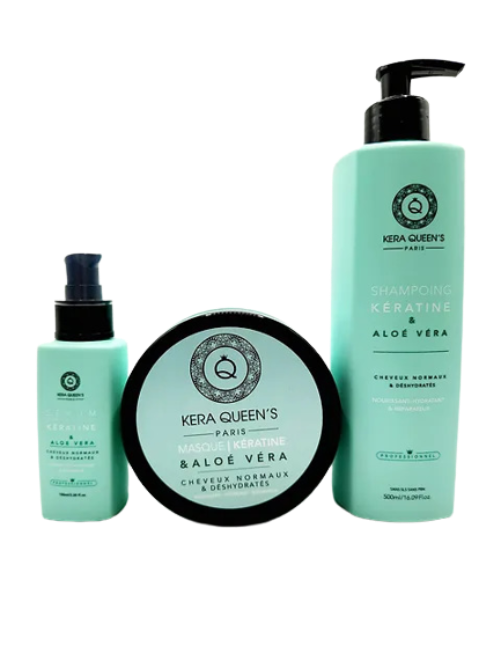 Kera Queen's - Trio Aloe Vera und Keratin - Shampoo 500ml + Maske 500ml + Serum 100ml
