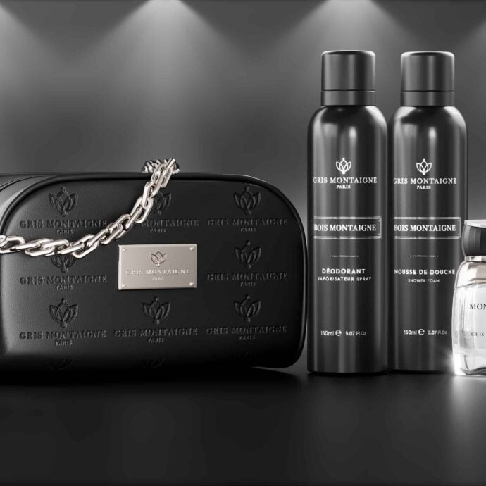 Kosmetiksets Trousse Bois Montaigne Extrait de Parfum + Deo 150ml + Mousse Douche 150ml der Marke Gris Montaigne mixte 80ml