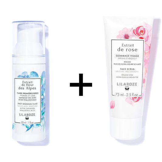 Lilaroze Paris - Packung Gesichtsmaske Extrait de Rose Hydrate et Tonifie + Fluide Première Rides Extrait de Fleur Des Alpes Hydrate et Glisse Acide Hyaluronique