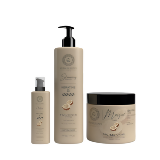 Kera Queen's - Trio Coco et Kératine - Shampoing 500ml + Masque 500ml + Sérum 100ml
