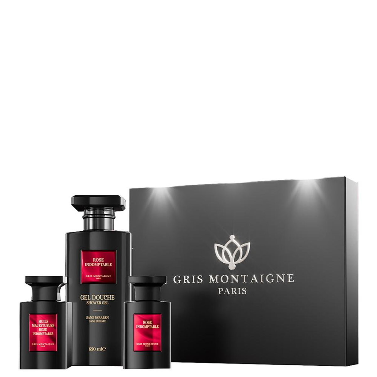 Gris Montaigne - Geschenkset Rose Indomptable Duschgel 650ml + Parfum 75ml + Öl 75ml