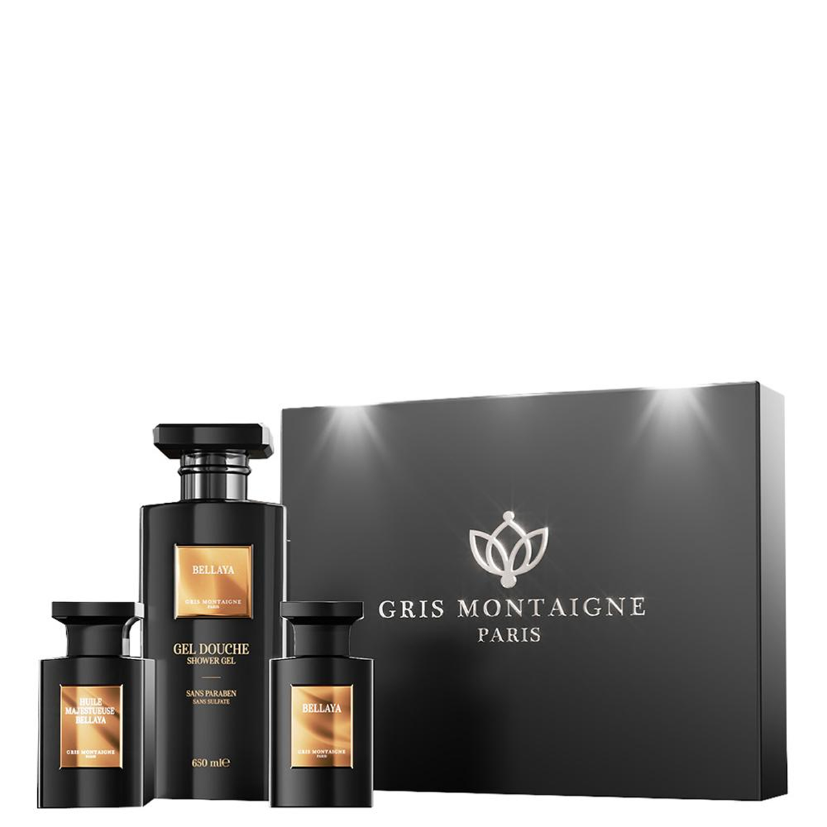 Gris Montaigne - Geschenkset Bellaya Duschgel 650ml + Parfum 75ml + Öl 75ml