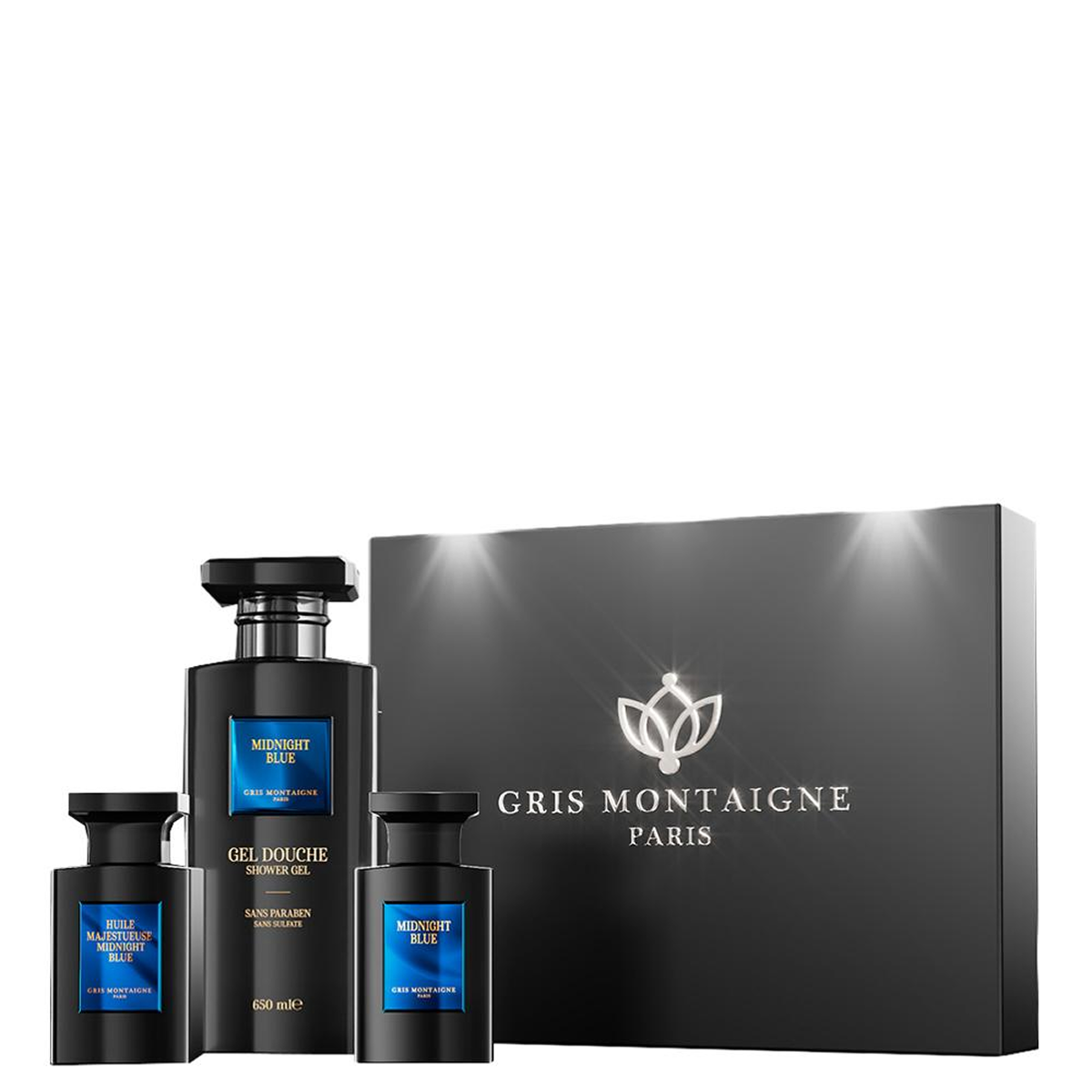 Gris Montaigne - Geschenkset Midnight Blue Duschgel 650ml + Parfum 75ml + Öl 75ml