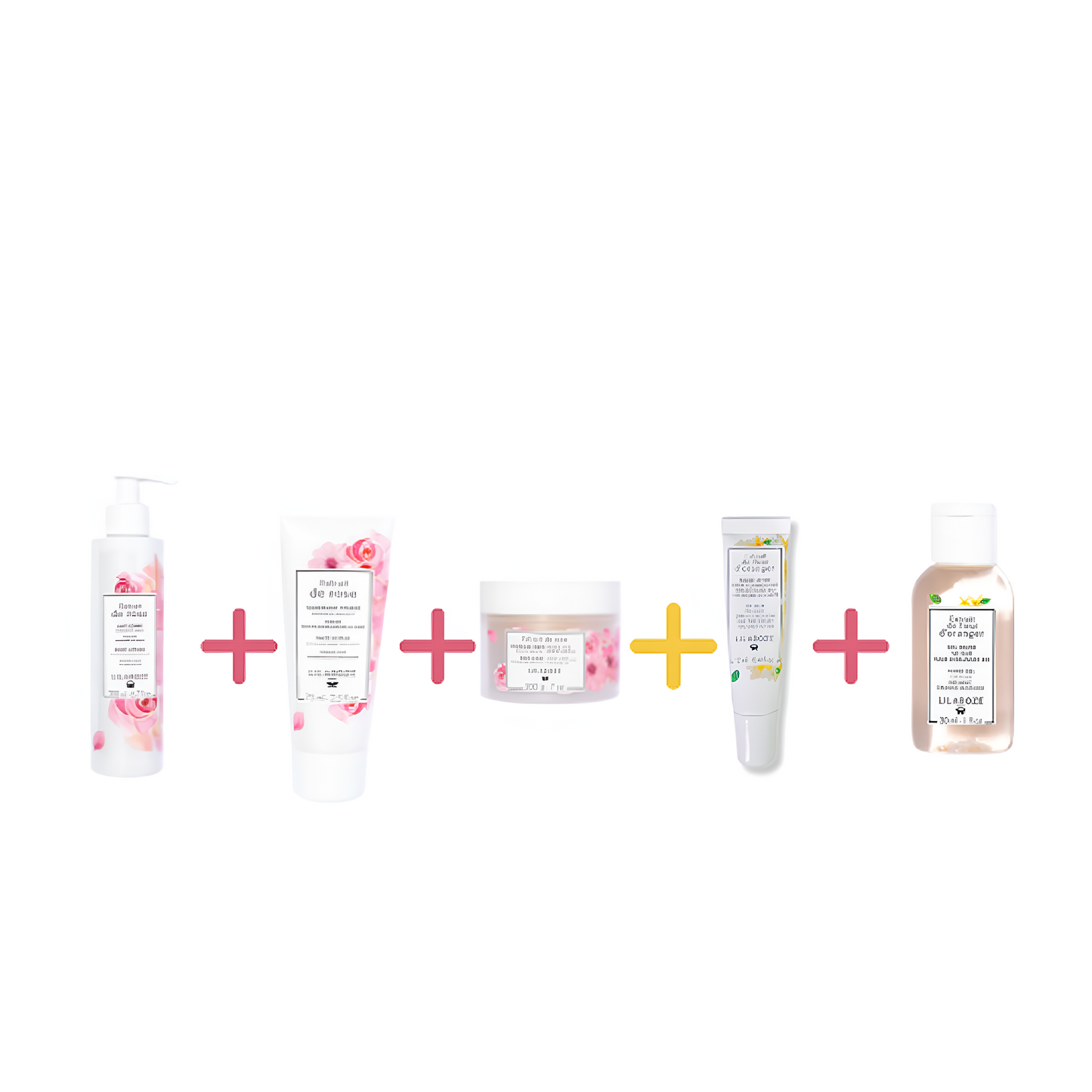 Lilaroze Paris - Packung Körpermilch Rosenextrakt+ Gesichtspeeling Rosenextrakt + Körperpeeling Rosenextrakt + Lippenbalsam Orangenblütenextrakt + Handgel Orangenblütenextrakt