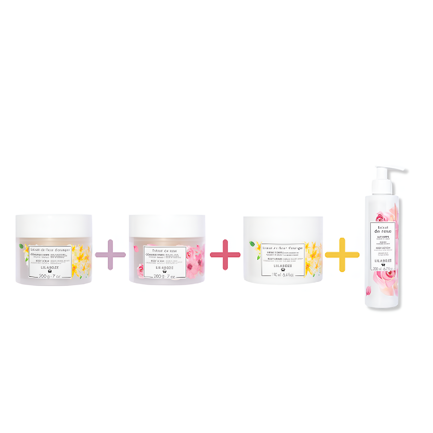 Lilaroze Paris - Packung Körperpeeling Extrait de fleurs D'oranger + Körperpeeling Extrait de rose + Körpercreme Extrait de fleur d'Oranger + Körpermilch Extrait de rose