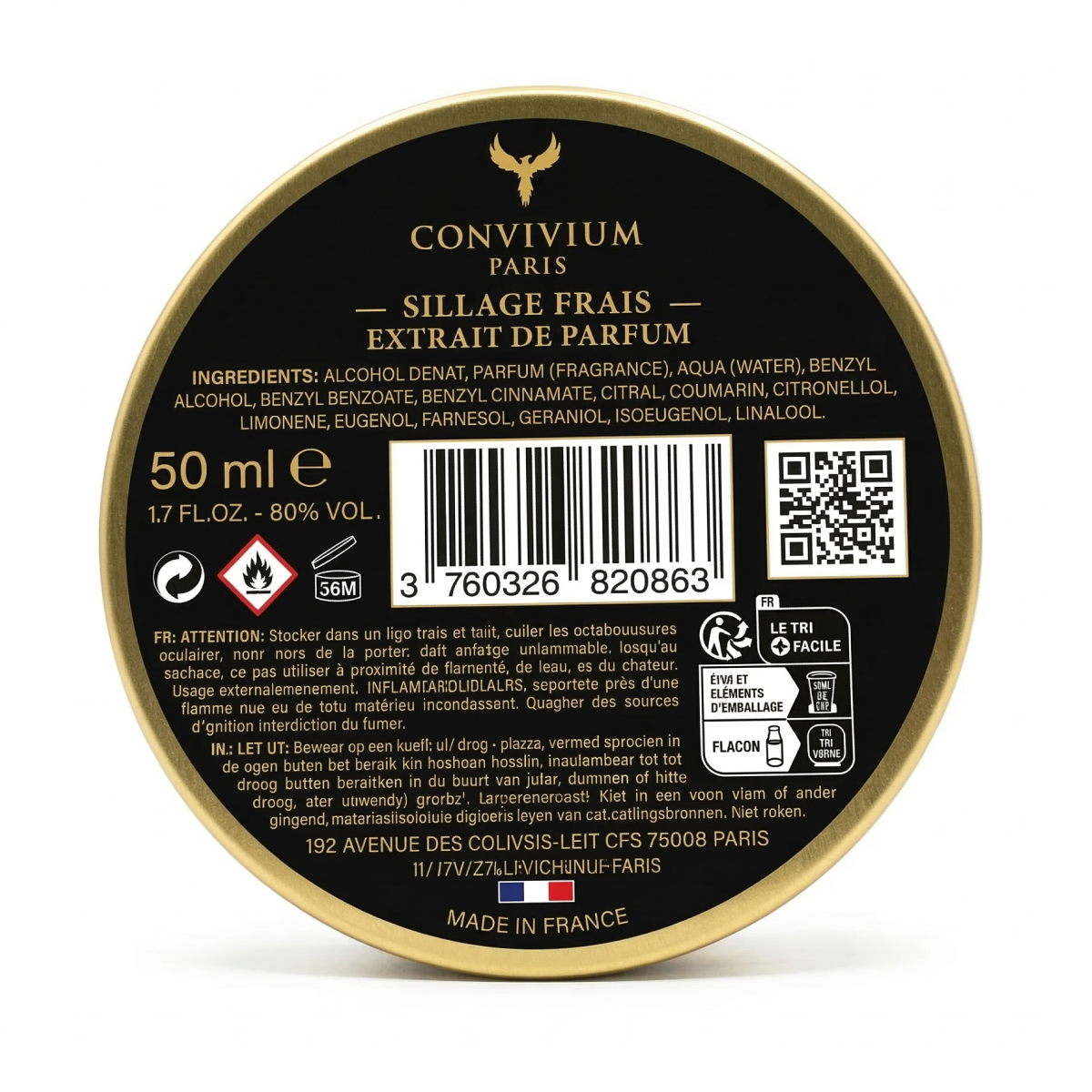 50ml Convivium Paris - Sillage Frais - Extrait de Parfum Mixte
