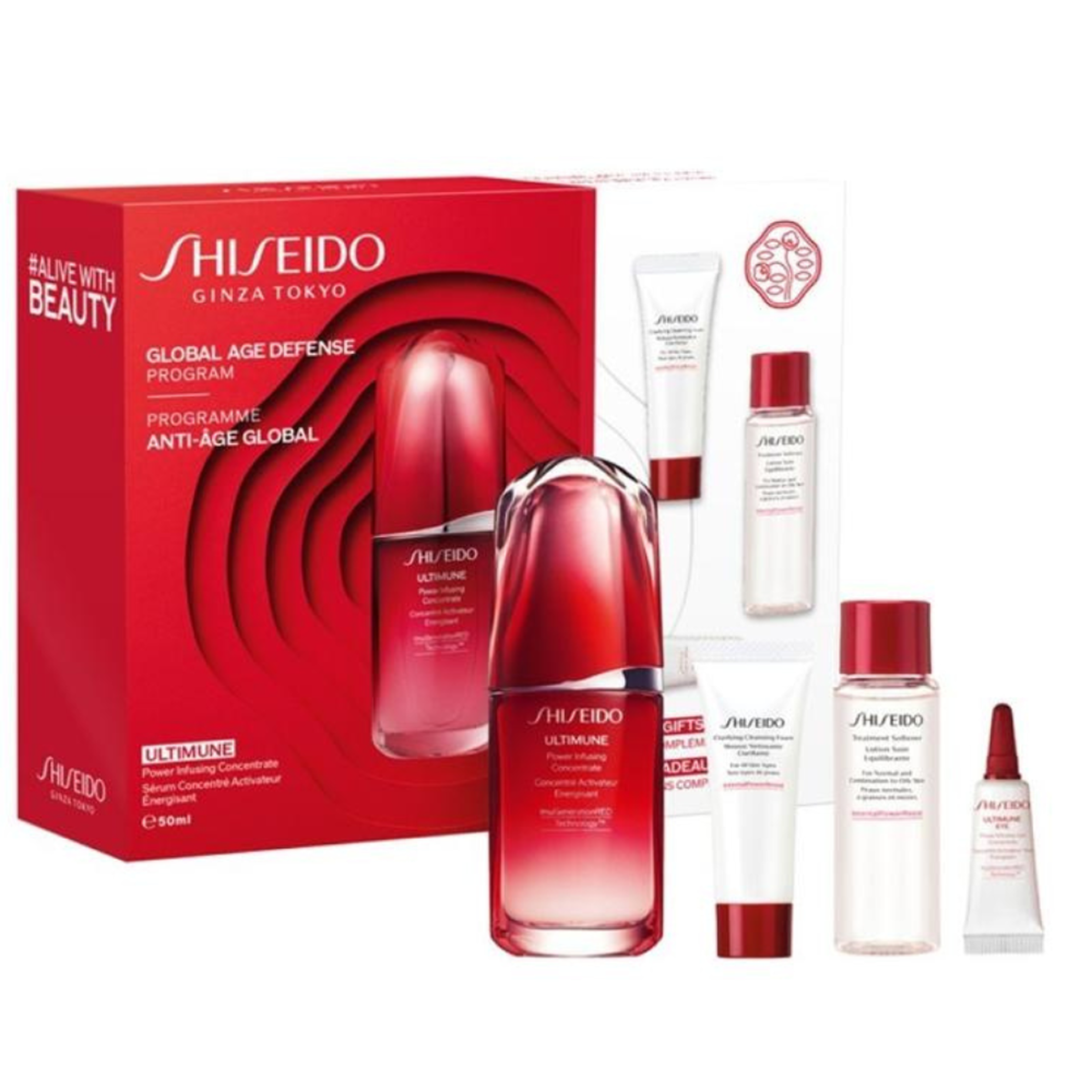 +15ml+30ml+3ml Shiseido - Programme Anti - Âge Global - Geschenkset Konzentrat Activateur Énergisant Ultimune 50 Ml + Reinigungsschaum Clarifiante 15 Ml +Lotion Soin Équilibrante 30 Ml + Konzentrat Activateur Yeux Énergisant Ultimune 3 ml