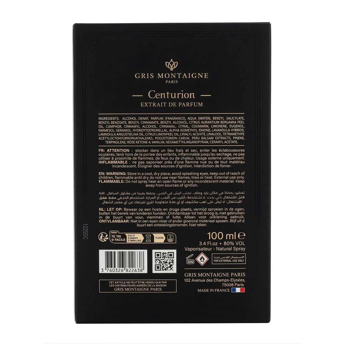 100ml Gris Montaigne - Centurion - Extrait de Parfum pour Homme