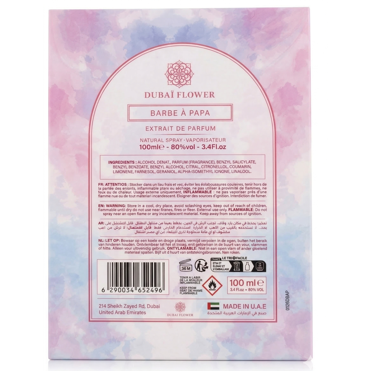 100ml Dubaï Flower - Barbe à Papa - Extrait de Parfum Mixte