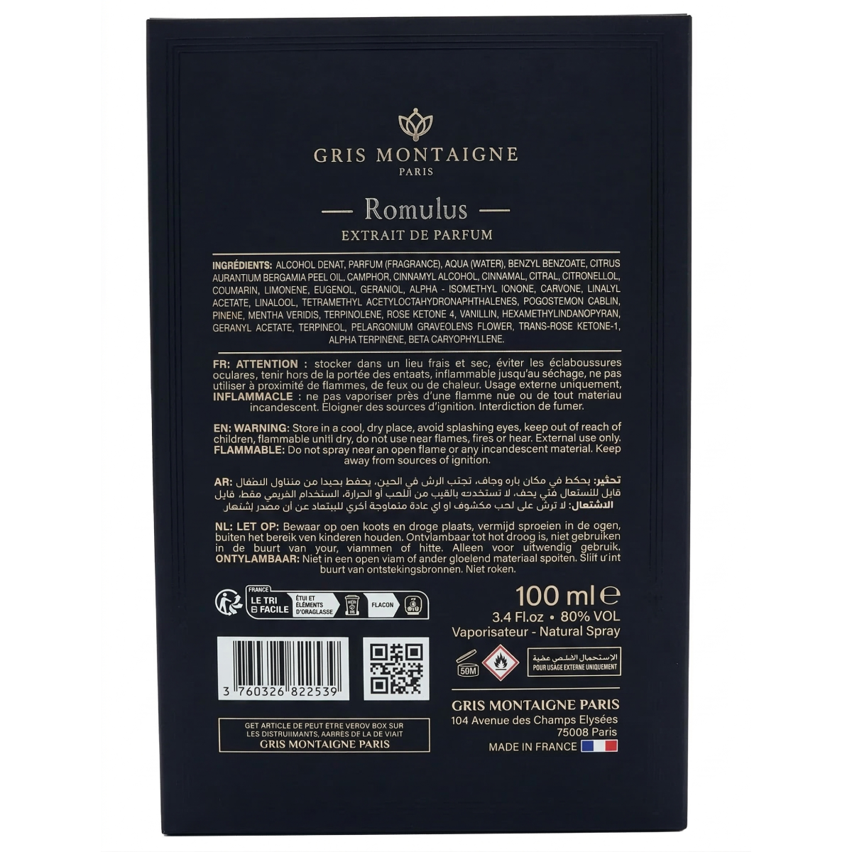 250ml Gris Montaigne - Romulus - Extrait de Parfum pour Homme
