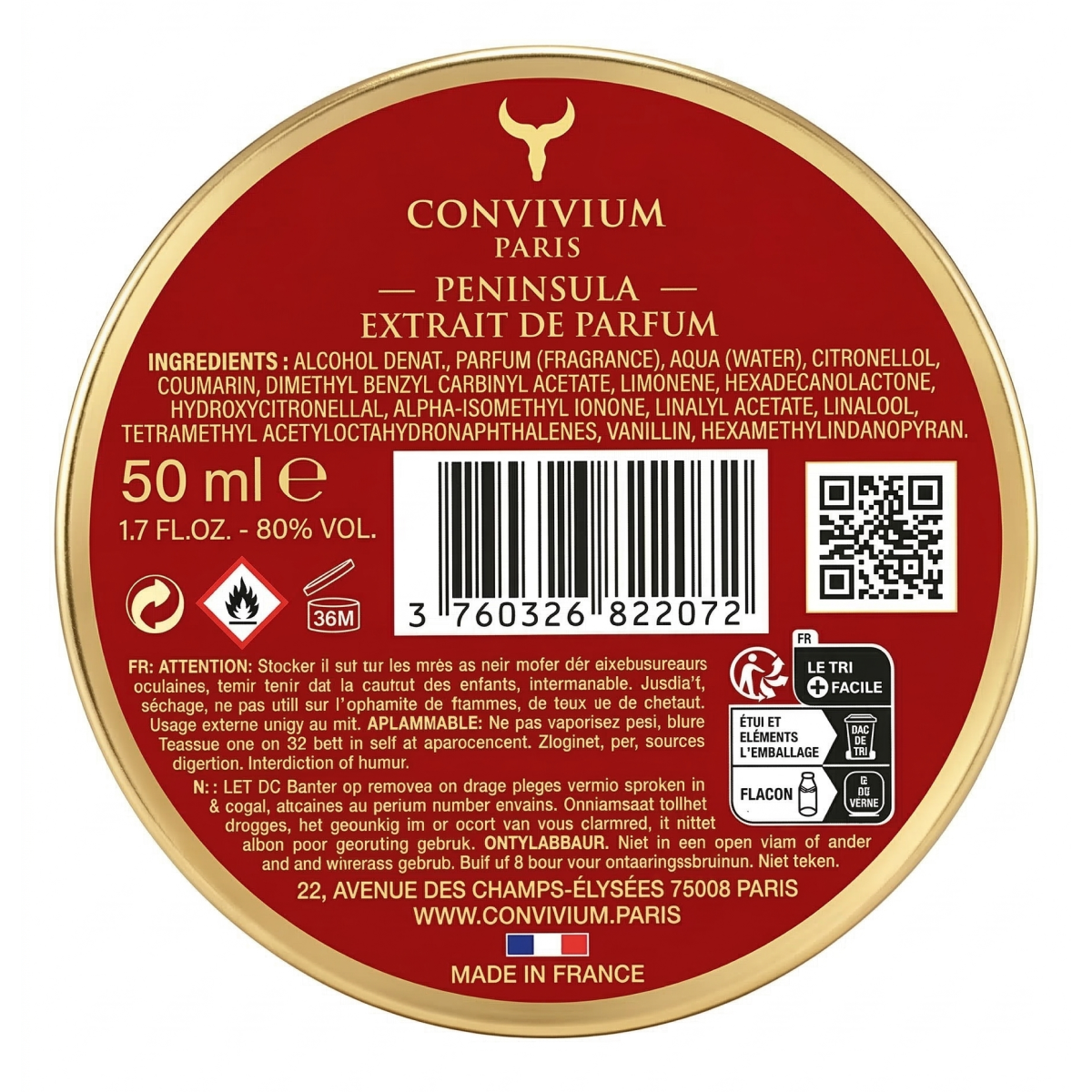 50ml Convivium Paris - Peninsula - Extrait de Parfum Mixte