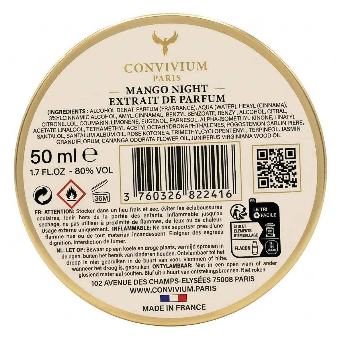 50ml Convivium Paris - Mango Night - Extrait de Parfum Mixte