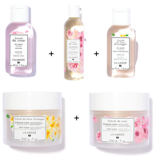 Lilaroze Paris - Komplettes Pflegepaket für Körper und Hände mit Orangenblüten- und Rosenextrakten
