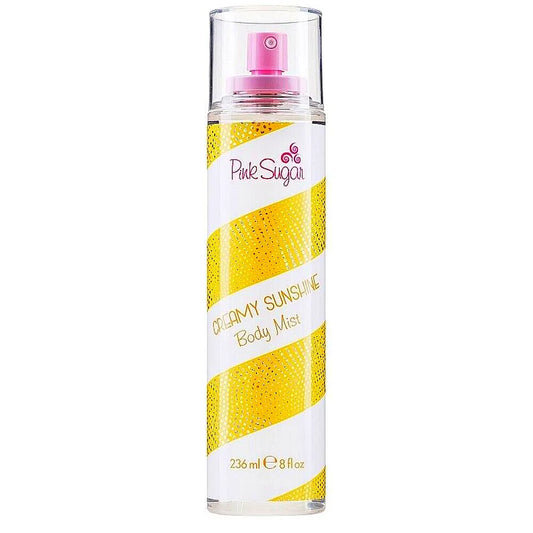 Eine Flasche Aquolina Creamy Sunshine Fragrance Brume mit einem sonnigen, warmen Design und goldenen Akzenten.