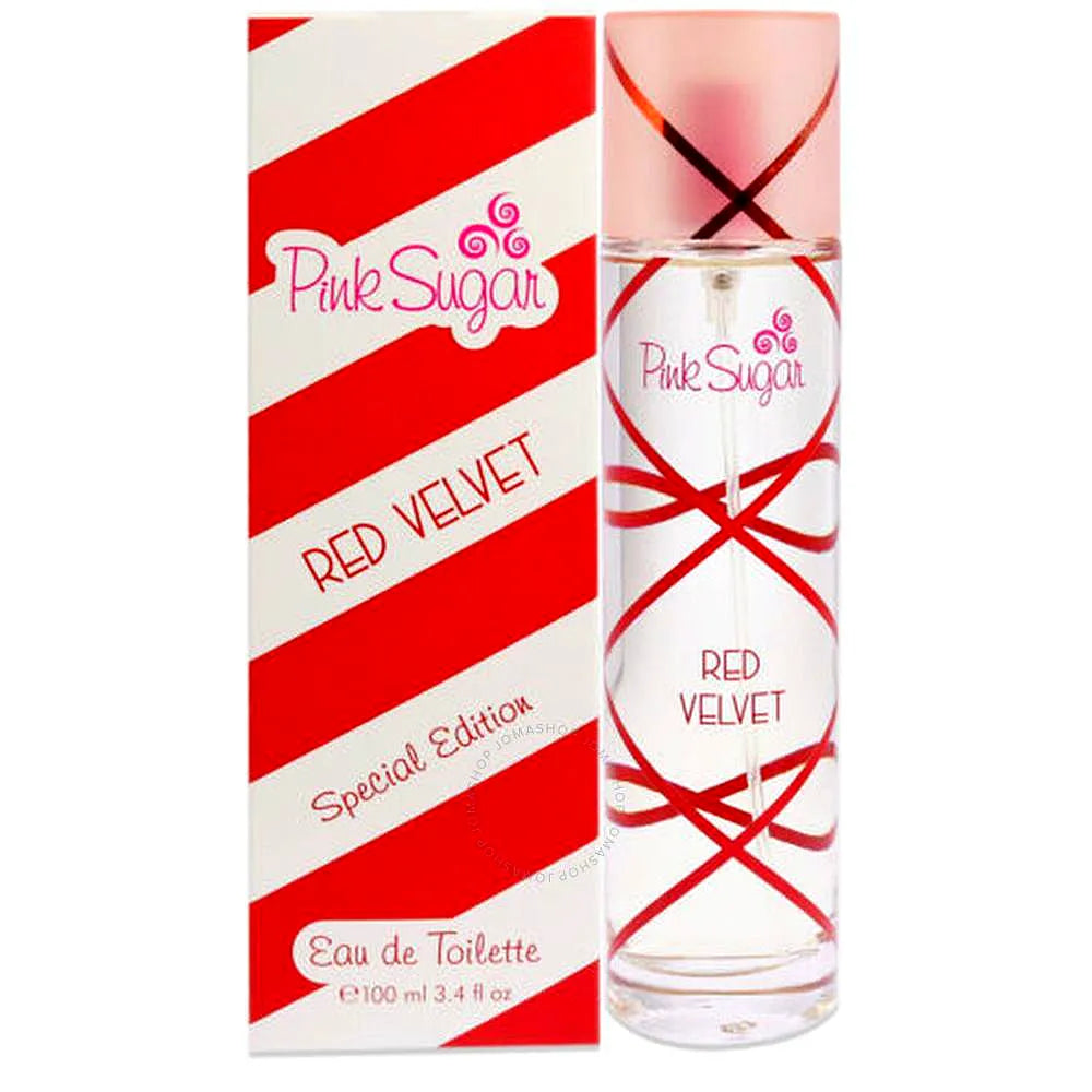Bottle of Aquolina Pink Sugar - Red Velvet Eau de Toilette for women, featuring a sweet, gourmand fragrance with notes of red berries, vanilla, and caramel.