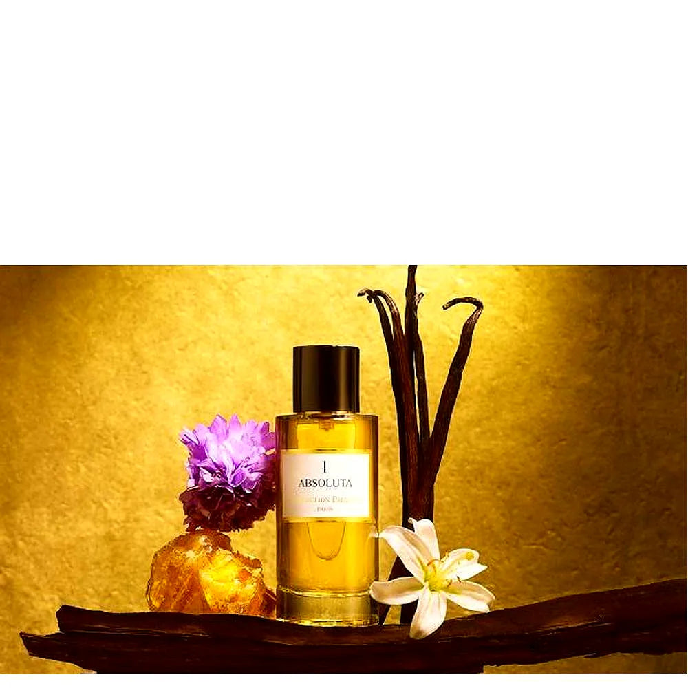 Luxuriöse Prestige Collection Absoluta Eau de Parfum Mixte Flasche mit elegantem Design und goldenen Akzenten.