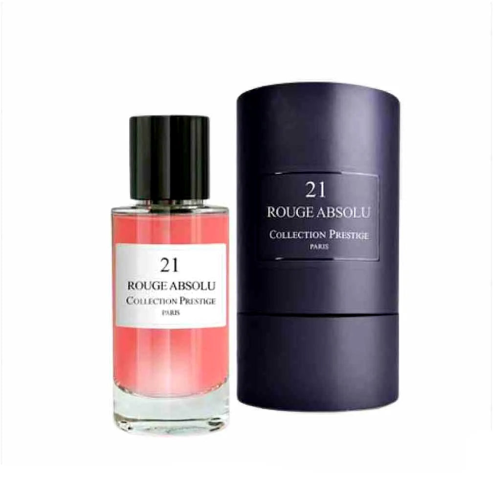 Luxuriöse Collection Prestige Rouge Absolu Eau de Parfum Mixte Flasche mit elegantem Design, goldenen Akzenten und einer satten roten Farbe.