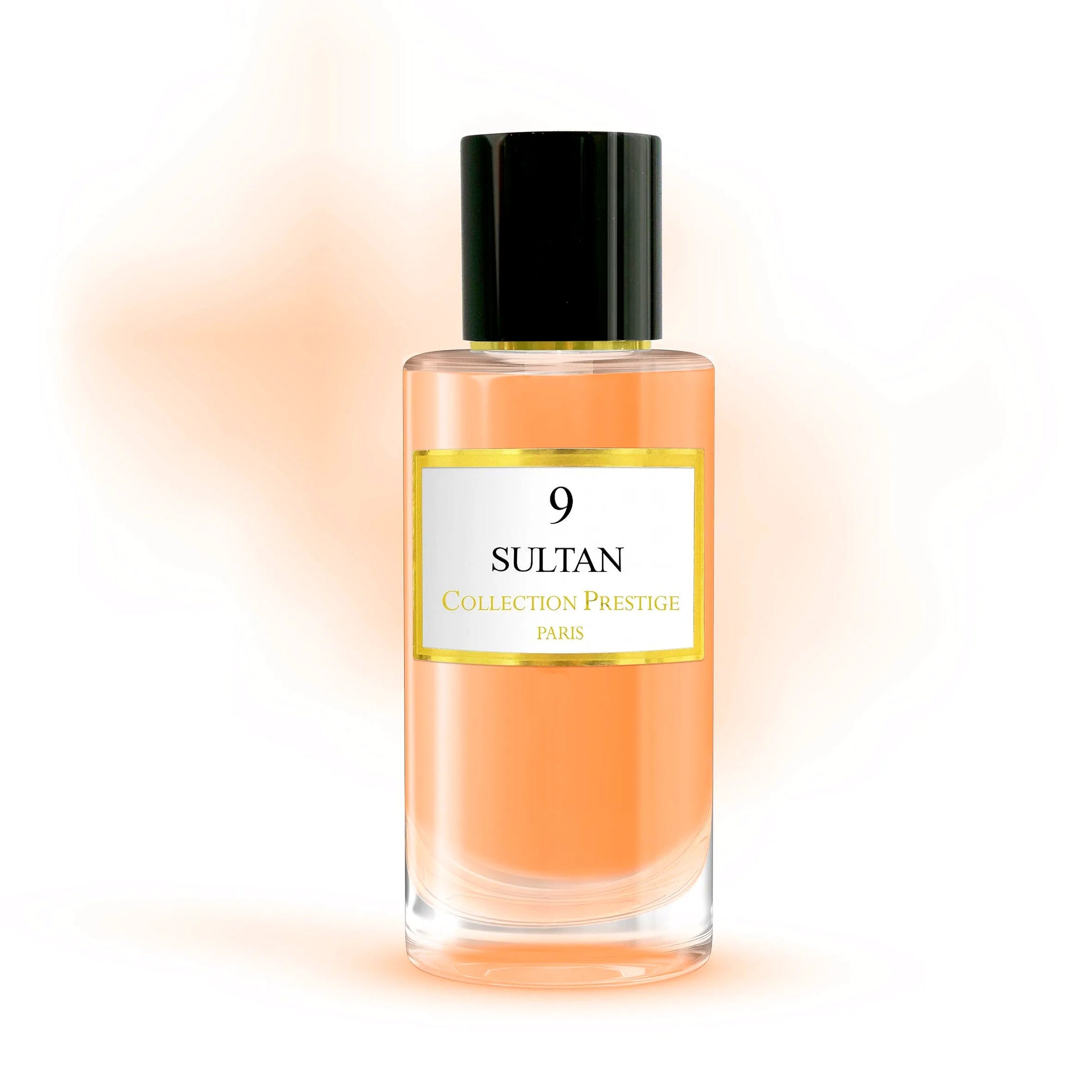 Luxurious Collection Prestige - Sultan - Eau de Parfum Mixte bottle with elegant gold detailing and sophisticated design, set on a refined background.