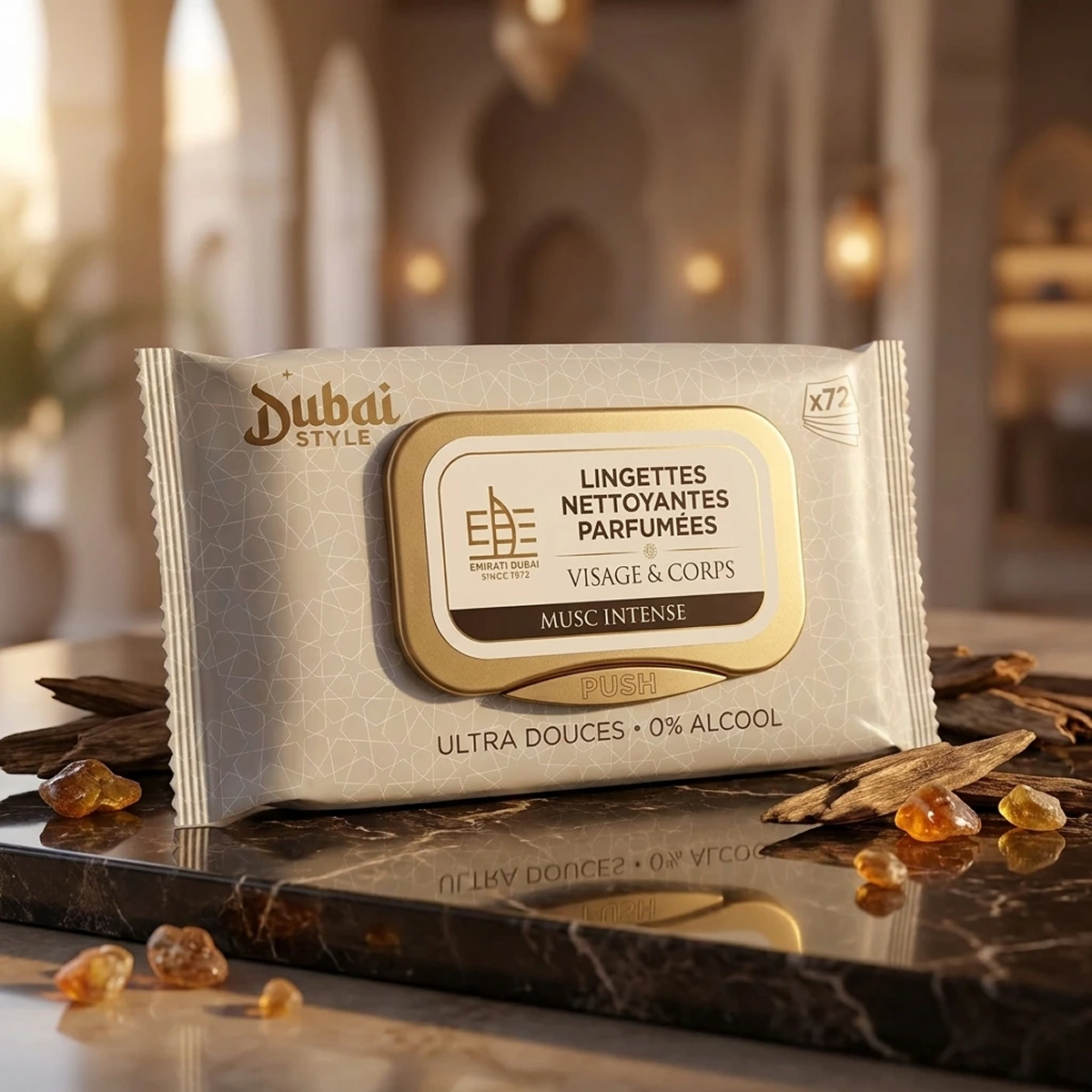 Dubai Style - Musc Intense - Feuchte parfümierte Tücher Gesicht et Körper X72